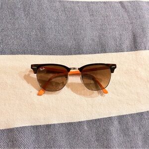 Ray-Ban Clubmaster Sunglasses — Brown Frames with Orange Temple Tips